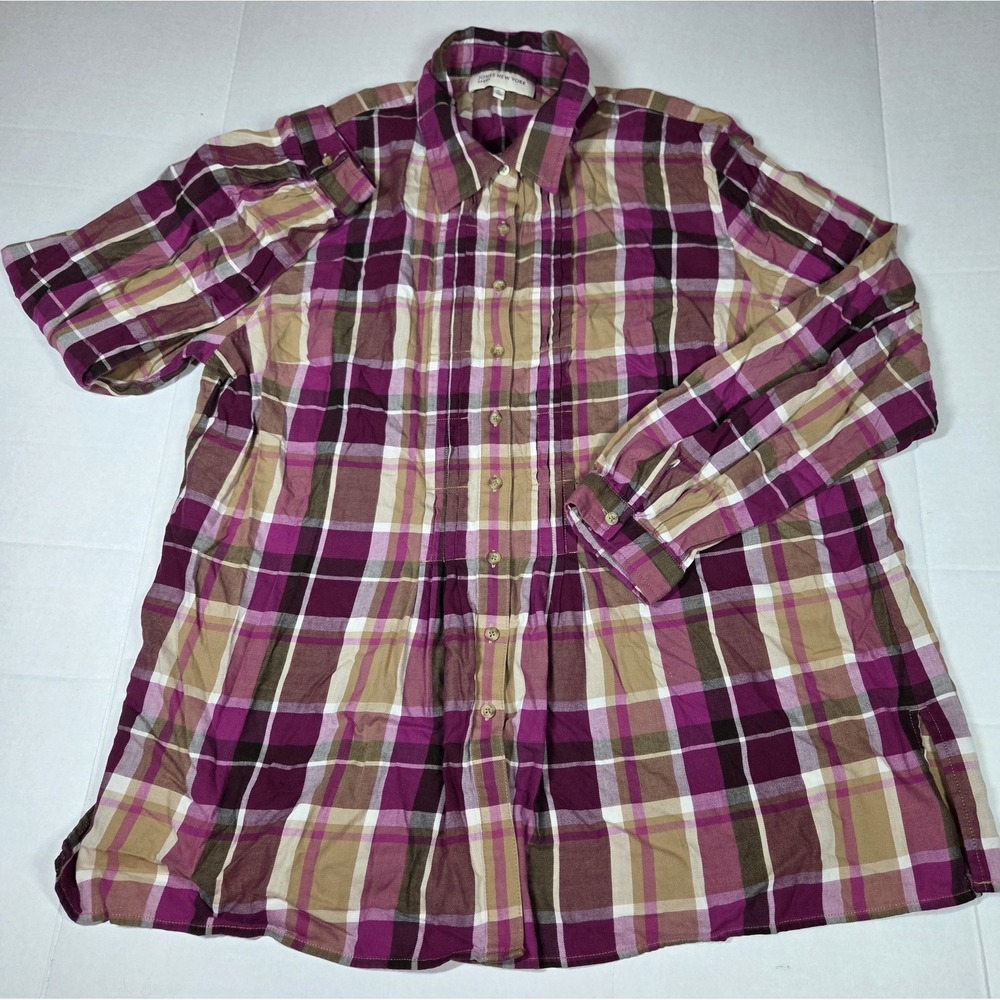 Jones New York Sport Womens Plaid Button-Up Shirt Woven Cotton Purple XL